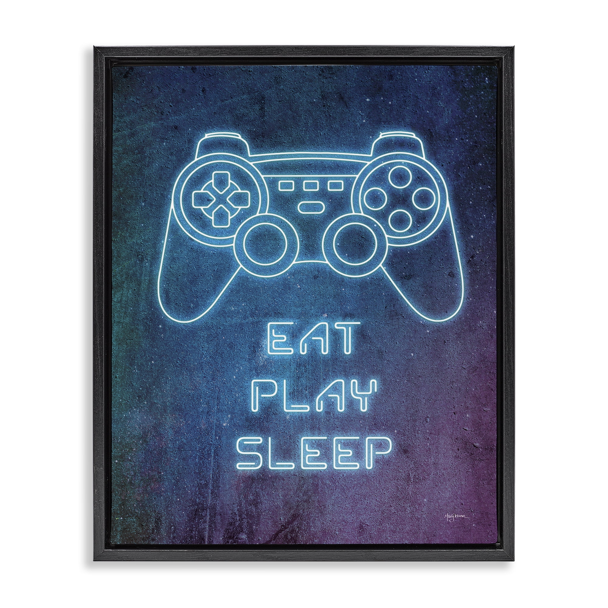 Stupell Industries Eat Play Sleep Neon Typography Painting Black Floater Framed Art Print Wall Art, 25 x 31