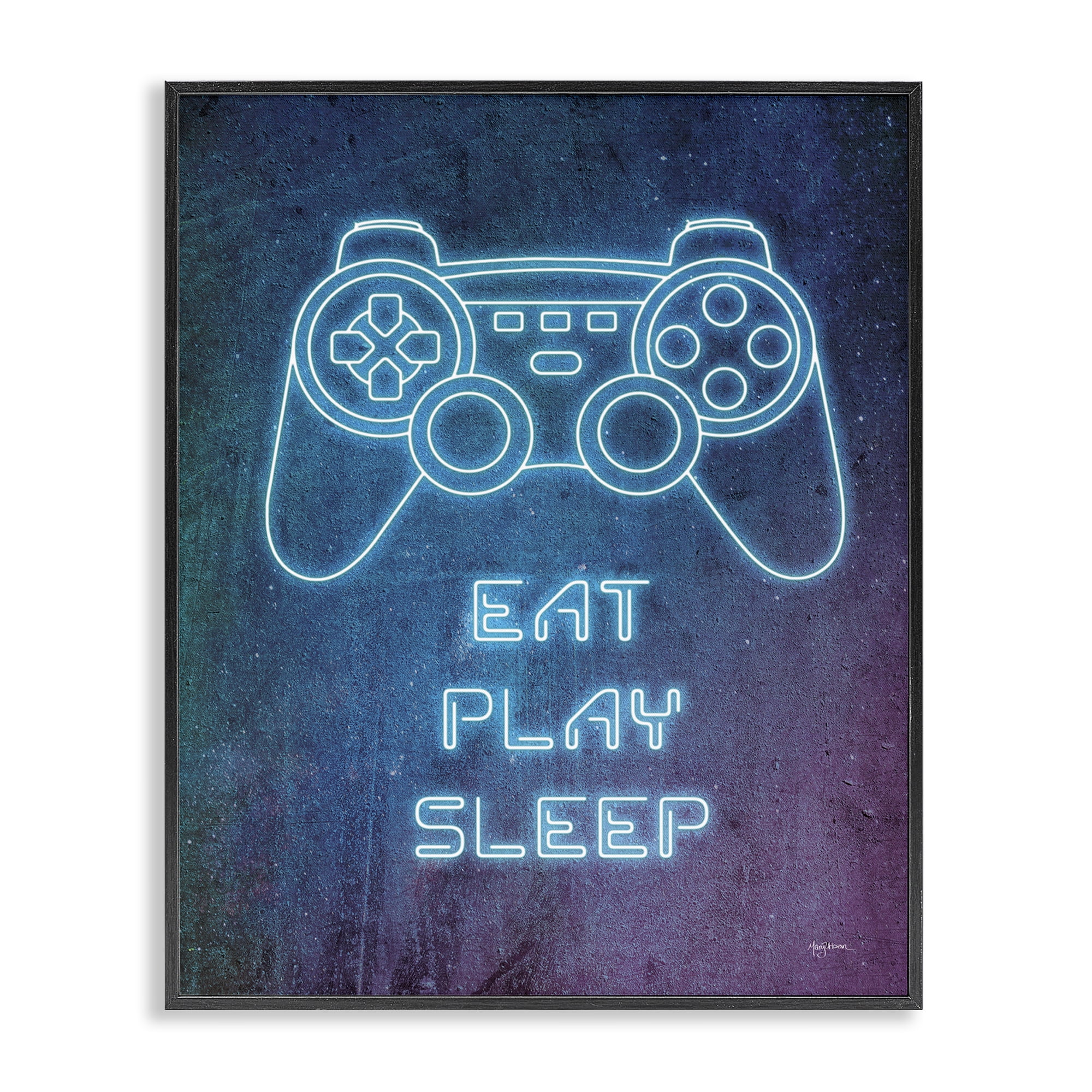 Stupell Industries Eat Play Sleep Neon Typography Painting Black Framed Art Print Wall Art, 11 x 14
