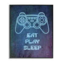 Stupell Industries Eat Play Sleep Neon Typography Painting Black Framed Art Print Wall Art, 11 x 14