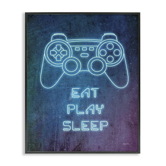 Stupell Industries Eat Play Sleep Neon Typography Painting Black Framed Art Print Wall Art, 11 x 14