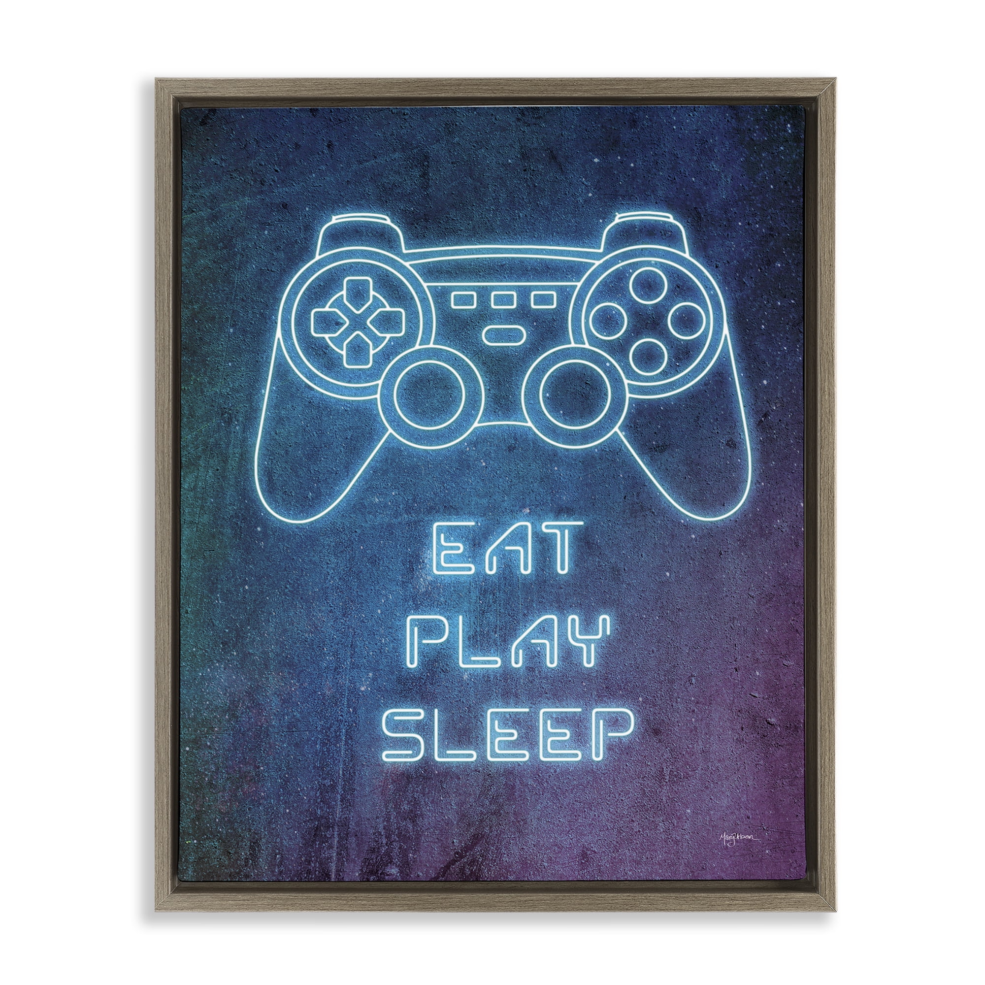 Stupell Industries Eat Play Sleep Neon Typography Painting Brown Floater Framed Art Print Wall Art, 25 x 31