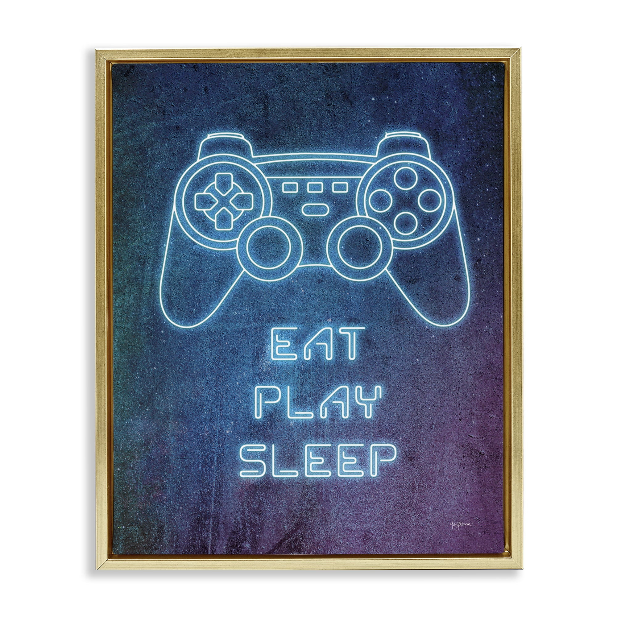 Stupell Industries Eat Play Sleep Neon Typography Painting Gold Floater Framed Art Print Wall Art, 17 x 21