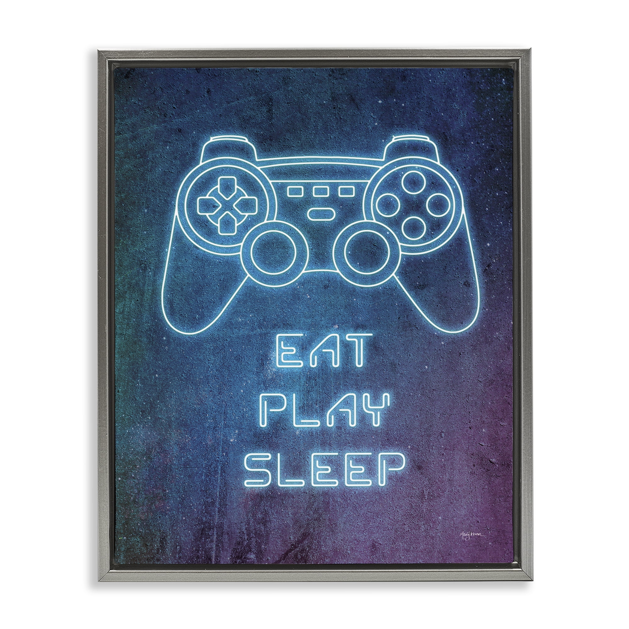 Stupell Industries Eat Play Sleep Neon Typography Painting Gray Floater Framed Art Print Wall Art, 17 x 21