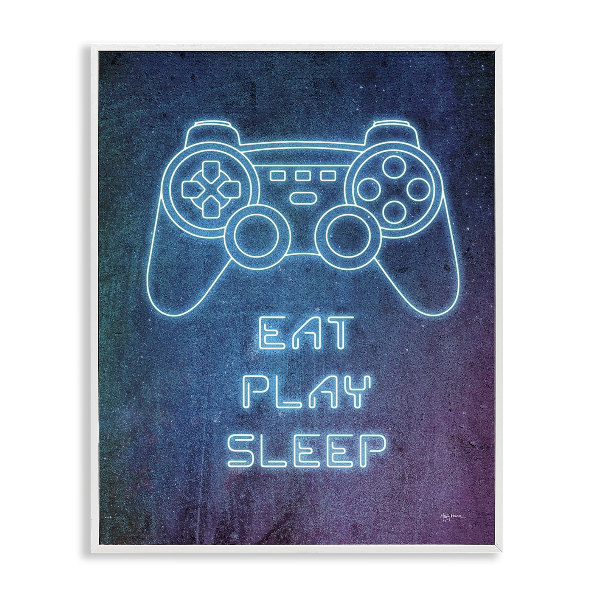 Stupell Industries Eat Play Sleep Neon Typography Painting White Framed Art Print Wall Art, 11 x 14