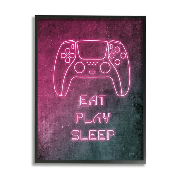Stupell Industries Eat Play Sleep Pink Gamer Typography Painting Black Framed Art Print Wall Art, 11 x 14