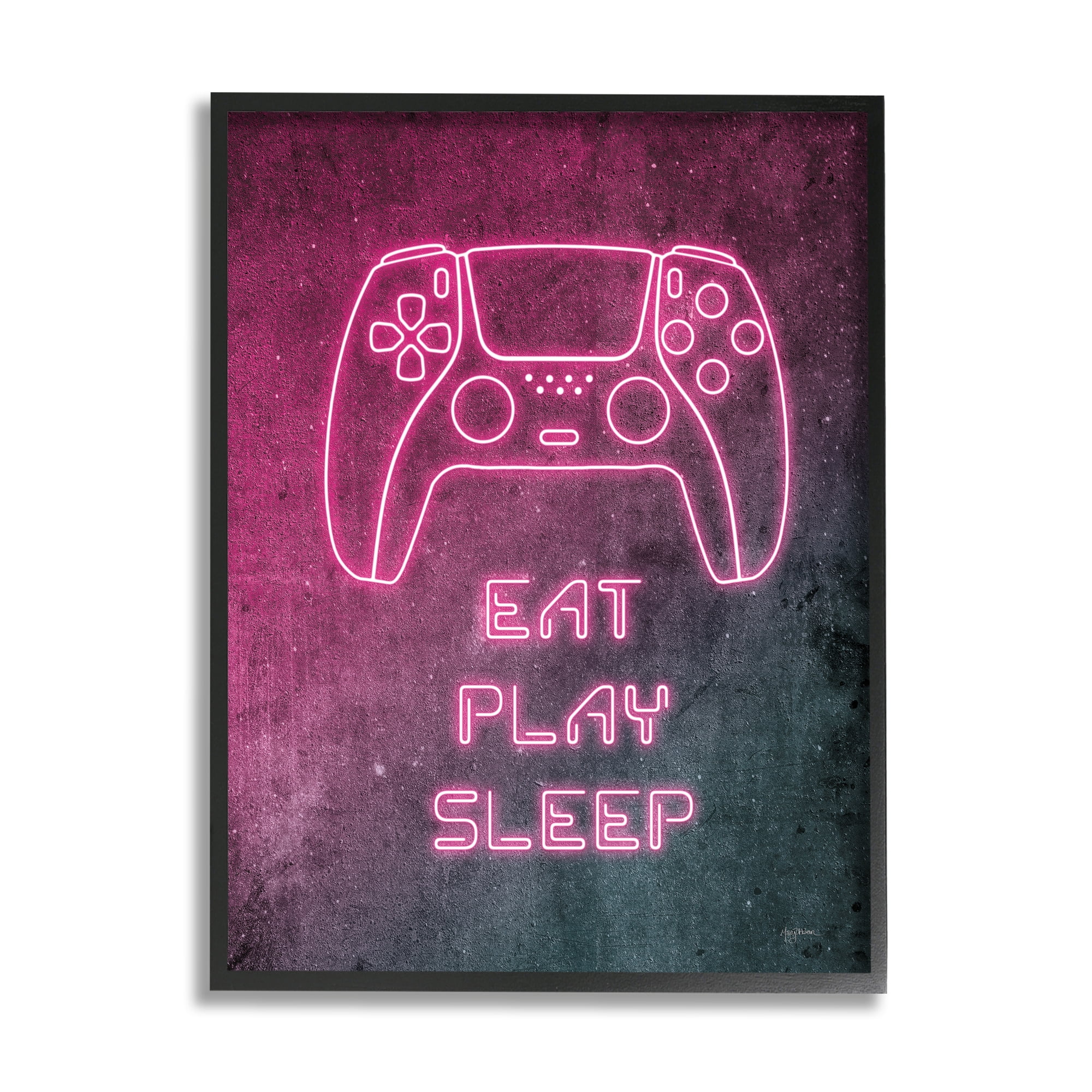 Stupell Industries Eat Play Sleep Pink Gamer Typography Painting Black Framed Art Print Wall Art, 24 x 30