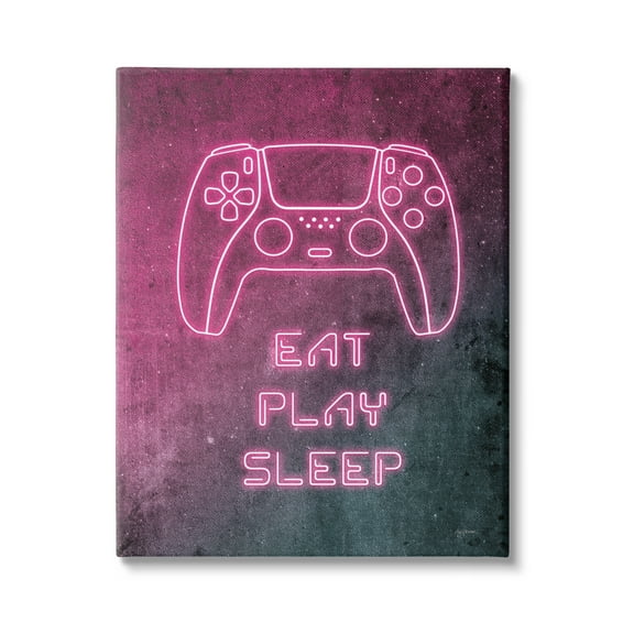 Stupell Industries Eat Play Sleep Pink Gamer Typography Painting Gallery Wrapped Canvas Print Wall Art, 16 x 20