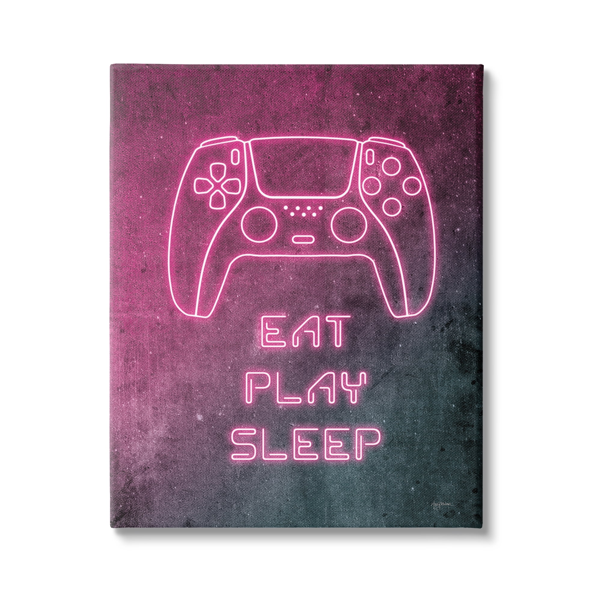 Stupell Industries Eat Play Sleep Pink Gamer Typography Painting Gallery Wrapped Canvas Print Wall Art, 36 x 48