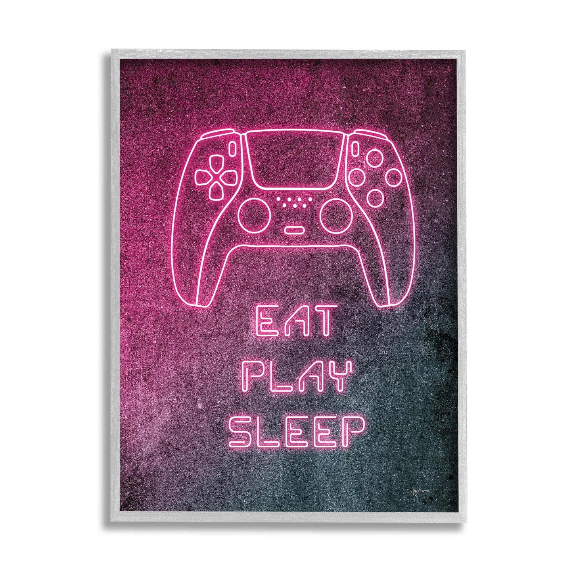 Stupell Industries Eat Play Sleep Pink Gamer Typography Painting Gray Framed Art Print Wall Art, 11 x 14