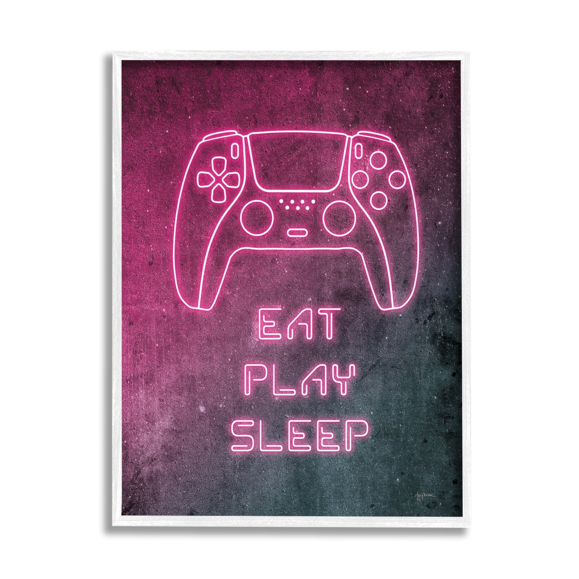 Stupell Industries Eat Play Sleep Pink Gamer Typography Painting White Framed Art Print Wall Art, 24 x 30