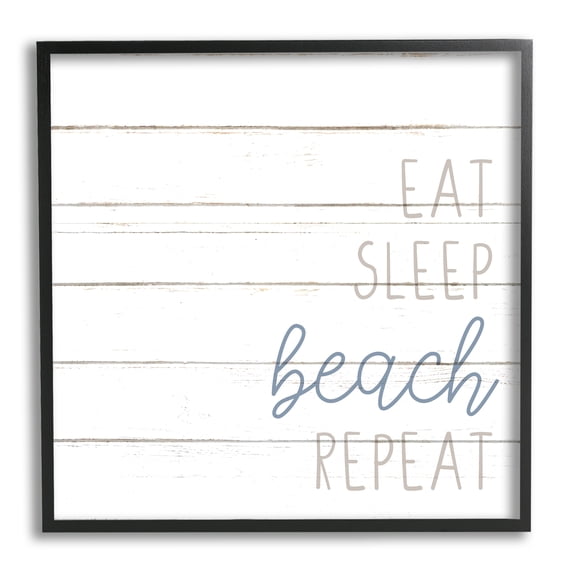 Stupell Industries Eat Sleep Beach Repeat Phrase White Planked Pattern, 12 x 12, Design by Kim Allen