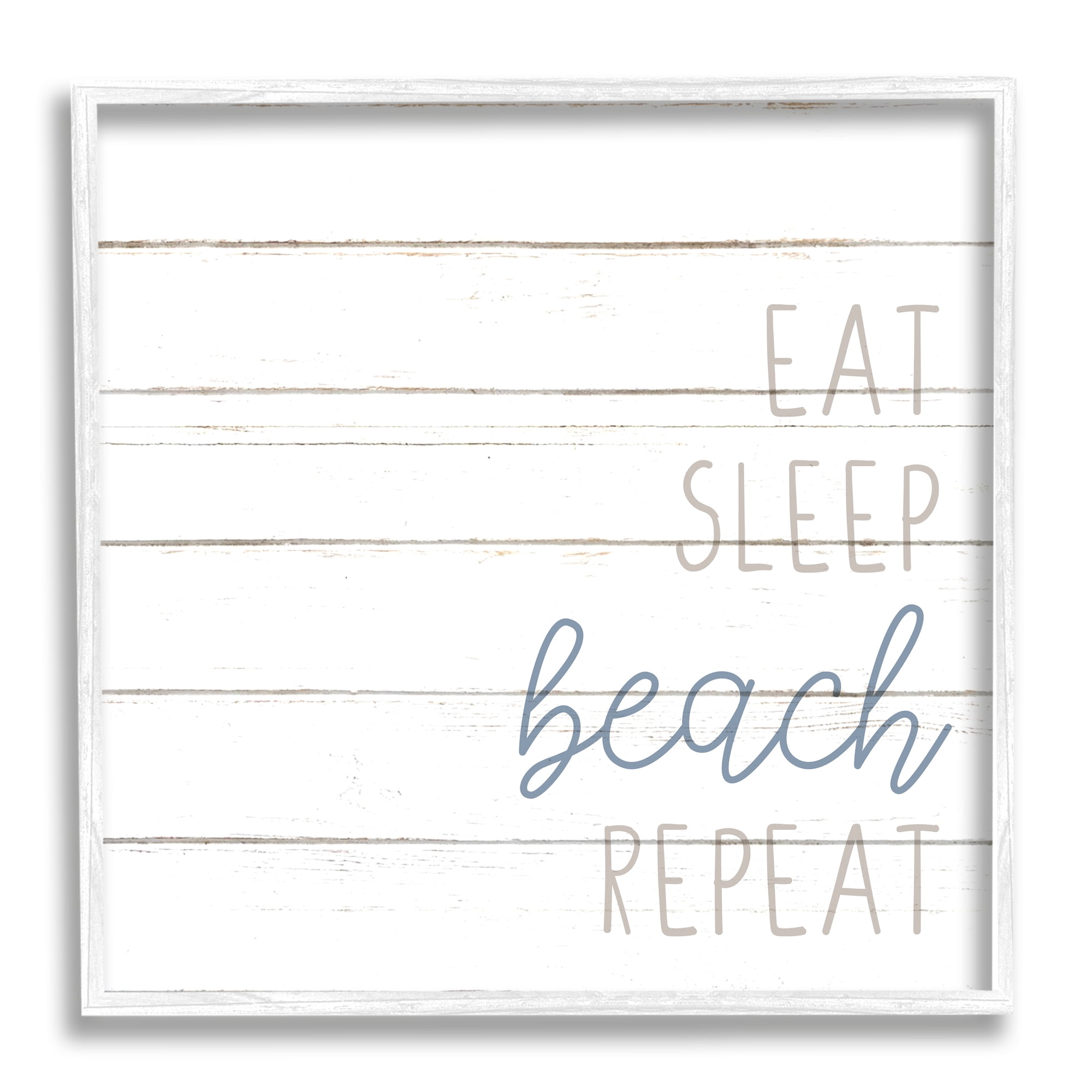 Stupell Industries Eat Sleep Beach Repeat Phrase White Planked Pattern, 17 x 17, Design by Kim Allen