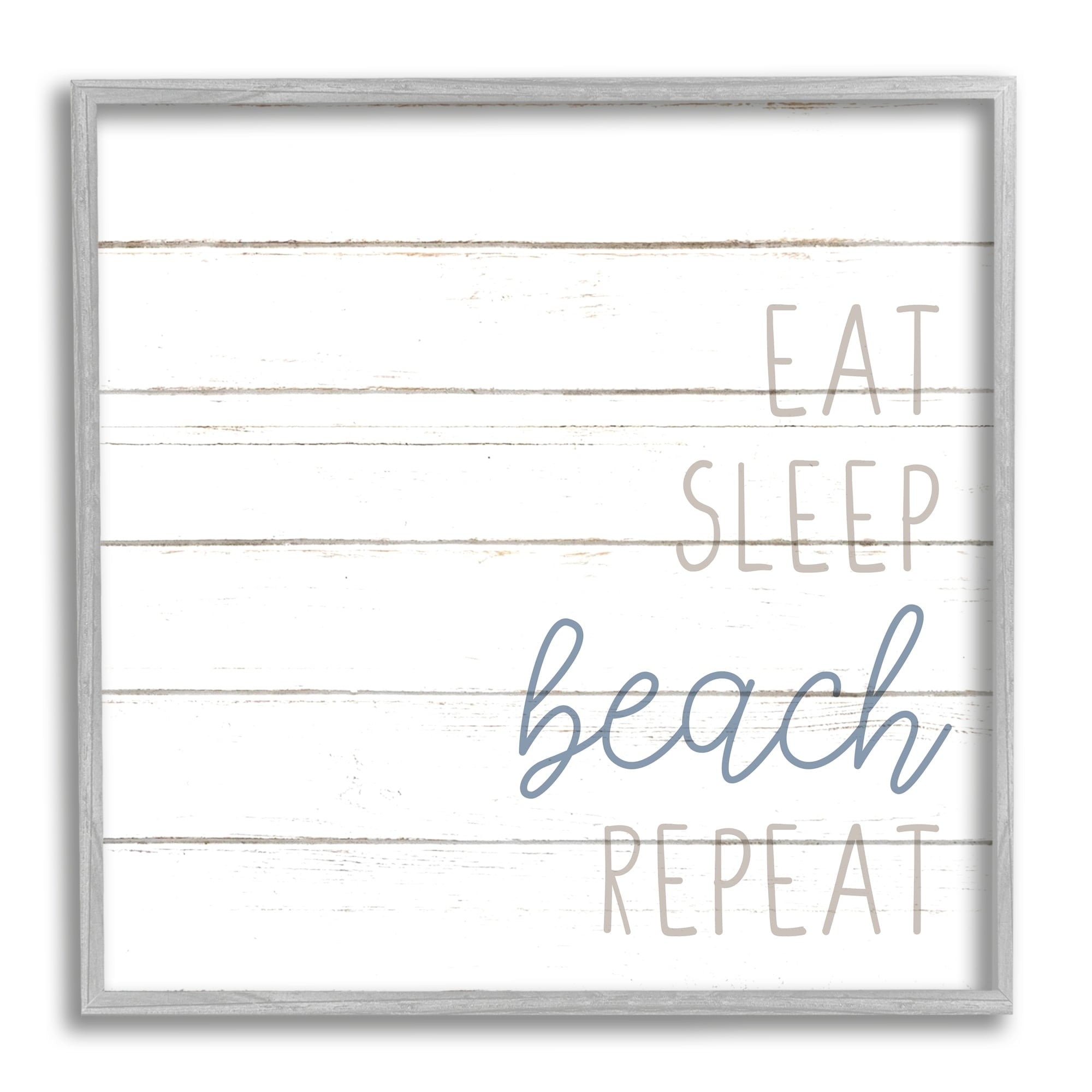 Stupell Industries Eat Sleep Beach Repeat Phrase White Planked Pattern, 17 x 17, Design by Kim Allen