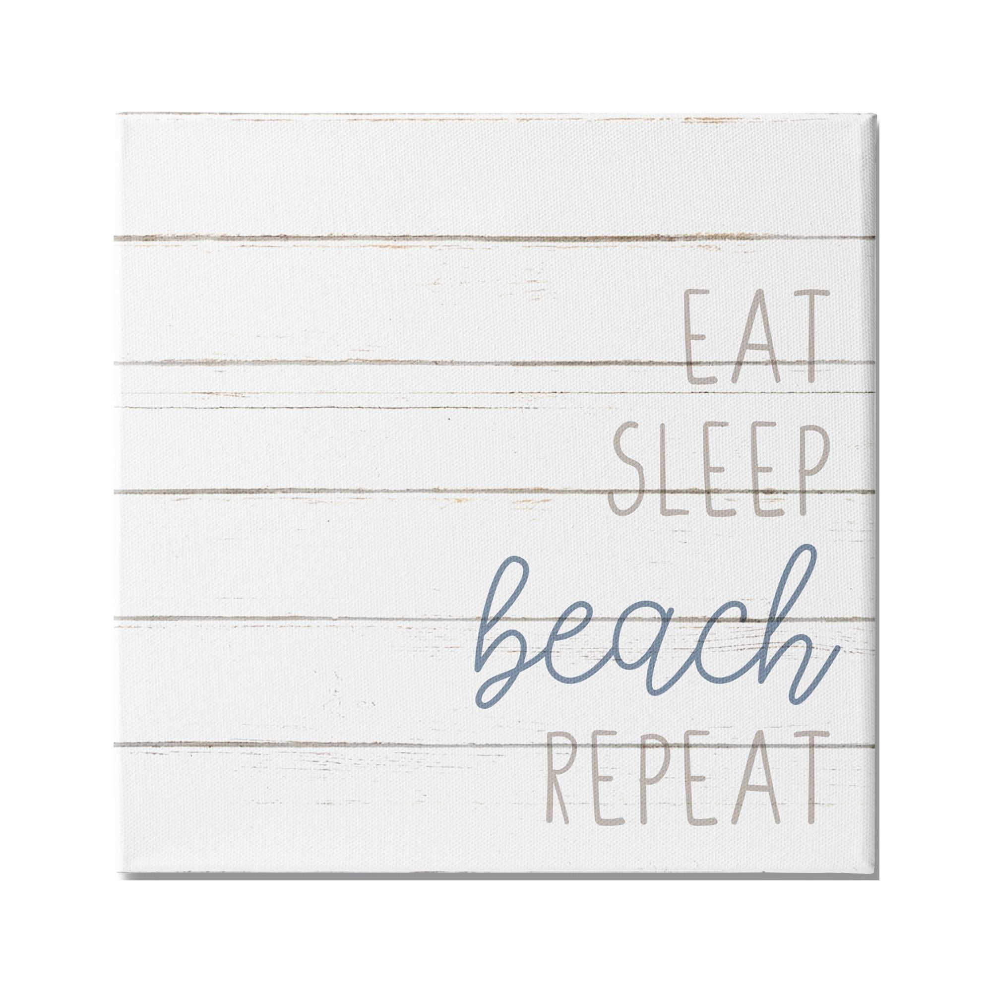 Stupell Industries Eat Sleep Beach Repeat Phrase White Planked Pattern, 30 x 30, Design by Kim Allen