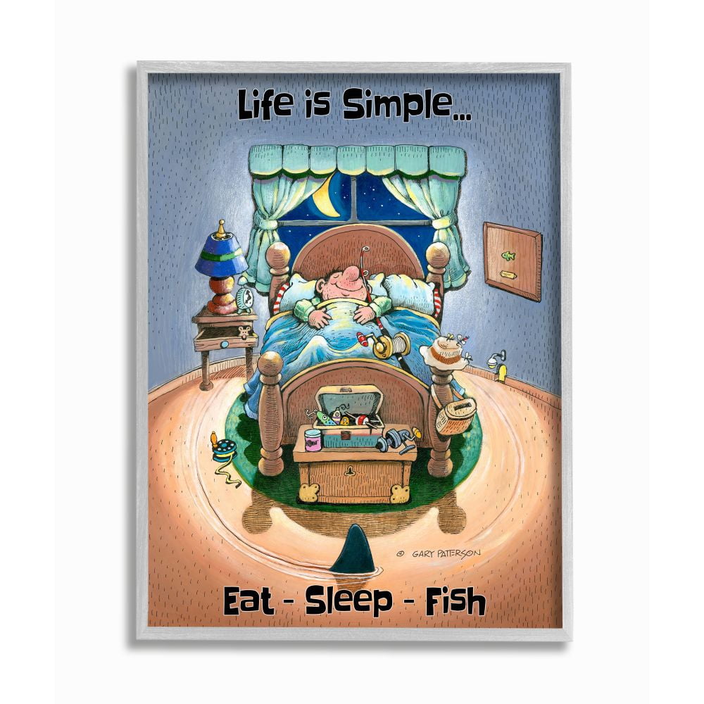 Stupell Industries Eat Sleep Fish Funny Sports Fishing Cartoon Design Framed Wall Art by Gary Patterson