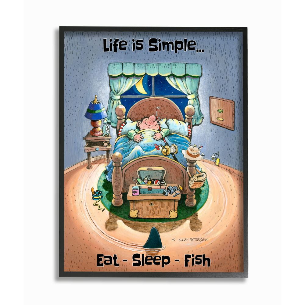 Stupell Industries Eat Sleep Fish Funny Sports Fishing Cartoon Design Framed Wall Art by Gary Patterson