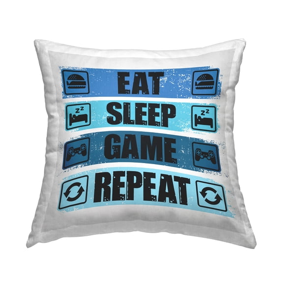Stupell Industries Eat Sleep Game Repeat Blue Phrase Printed Throw Pillow Design by Angela Nickeas
