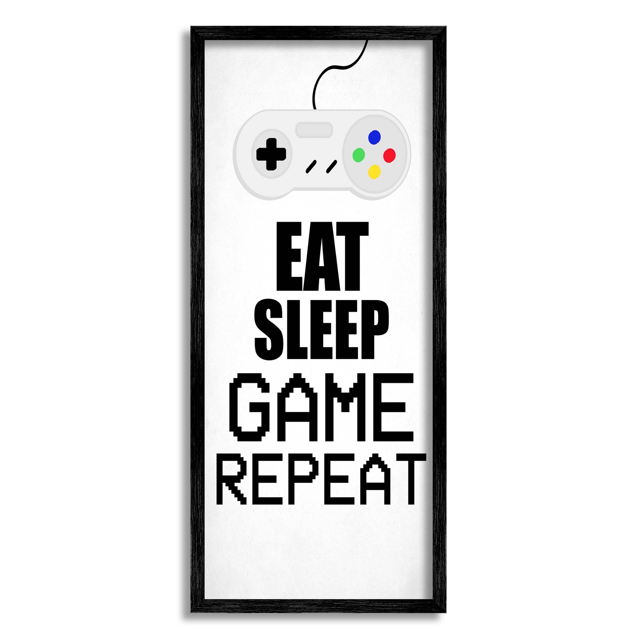 Stupell Industries Eat Sleep Game Repeat Controller Graphic Art Black Framed Art Print Wall Art, Design by Kim Allen