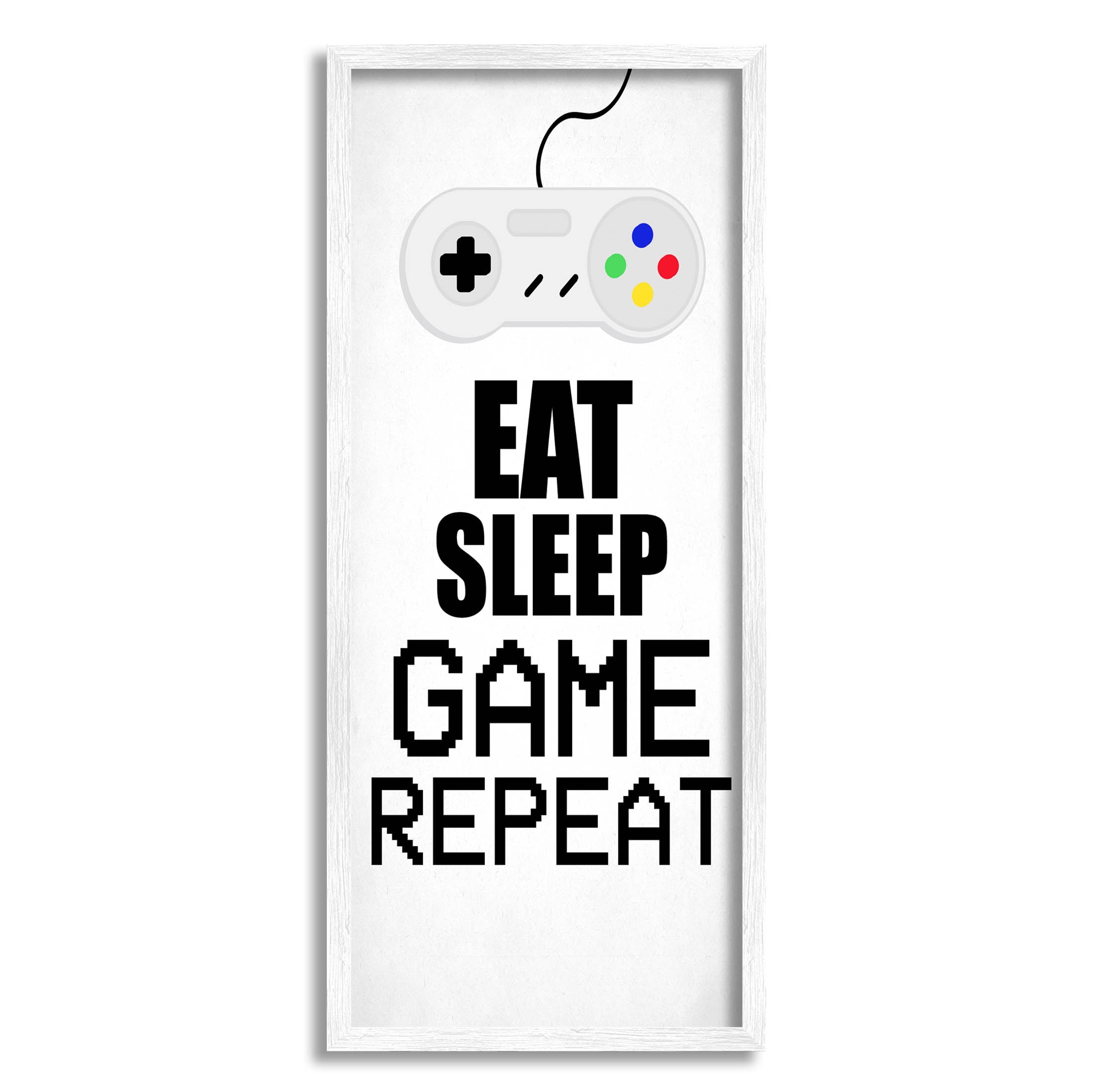Stupell Industries Eat Sleep Game Repeat Controller Graphic Art White Framed Art Print Wall Art, Design by Kim Allen