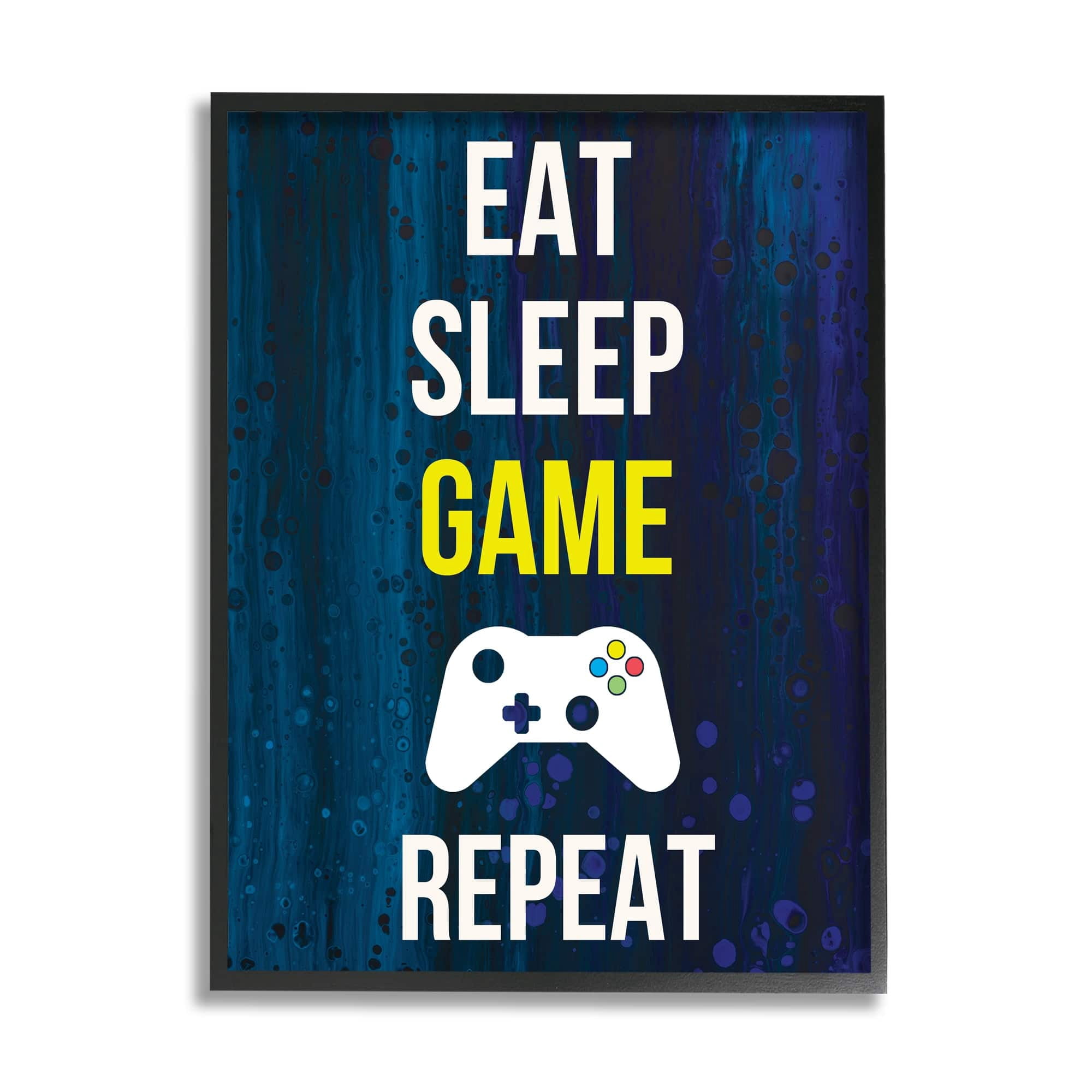Stupell Industries Eat Sleep Game Repeat Controller Layered Background Graphic Art Black Framed Art Print Wall Art, Design by Annie Warren