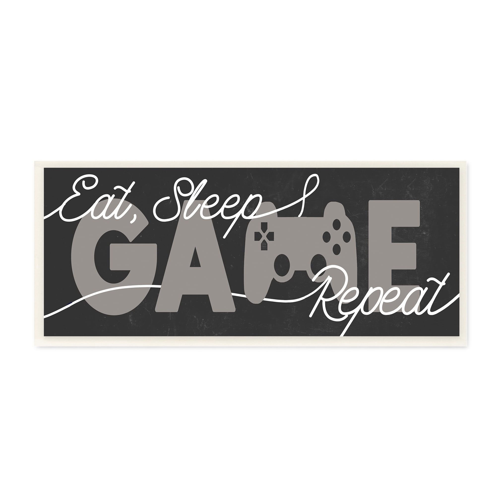 Stupell Industries Eat Sleep Game Repeat Phrase Minimal Grey Controller Inspirational Painting Unframed Art Print Wall Art, 7 x 17