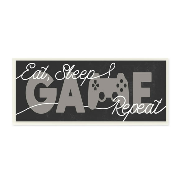 Stupell Industries Eat Sleep Game Repeat Phrase Minimal Grey Controller Inspirational Painting Unframed Art Print Wall Art, 7 x 17
