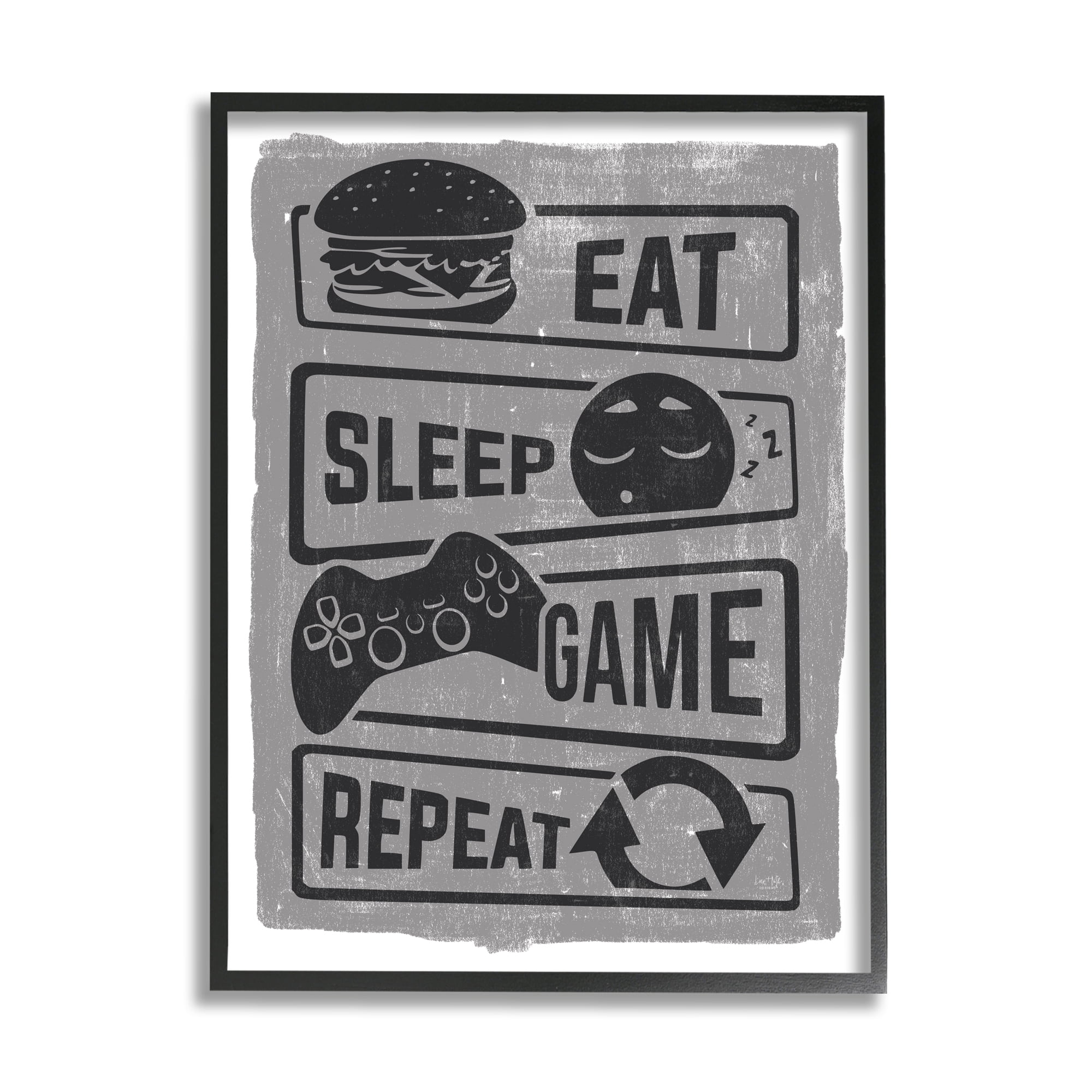Stupell Industries Eat Sleep Game Repeat Phrases Video Gamer Icons, 24 x 30, Designed by Lux + Me Designs