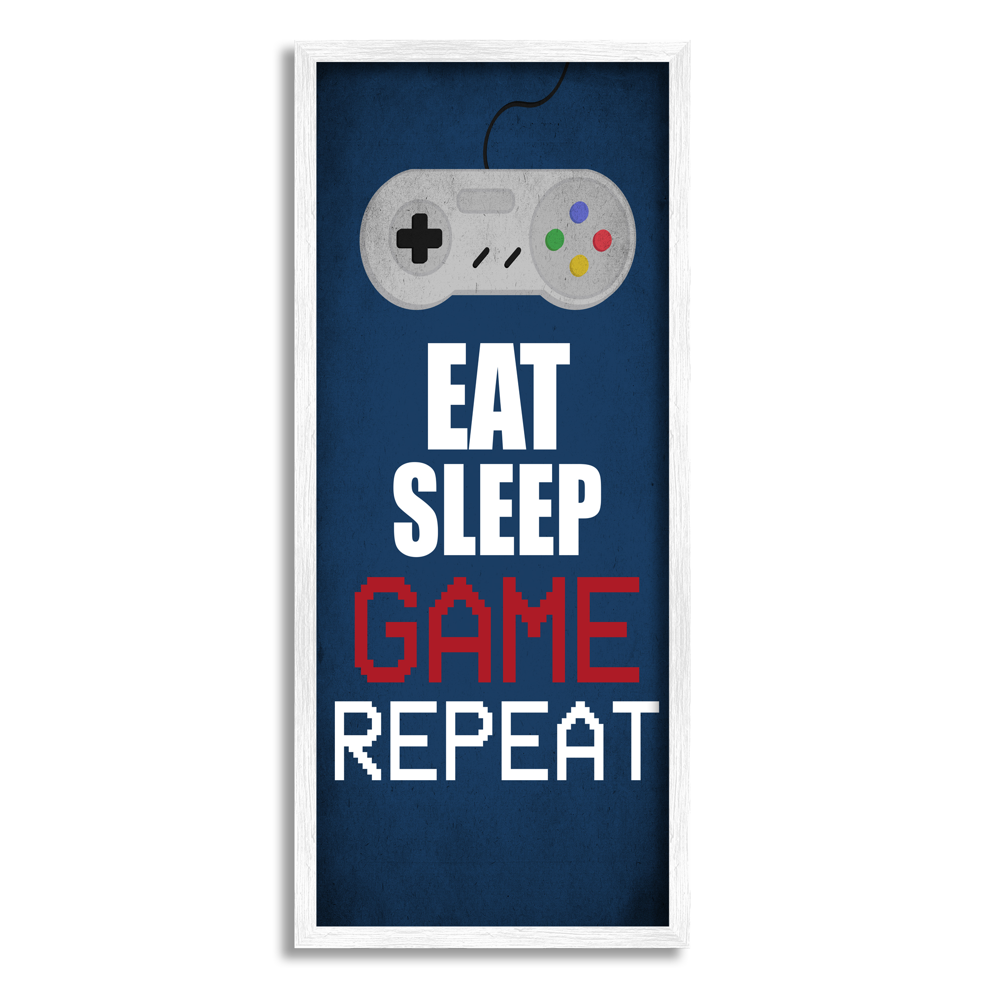 Stupell Industries Eat Sleep Game Repeat Pixel Typography Vintage Controller, 10 x 24, Design by Kim Allen