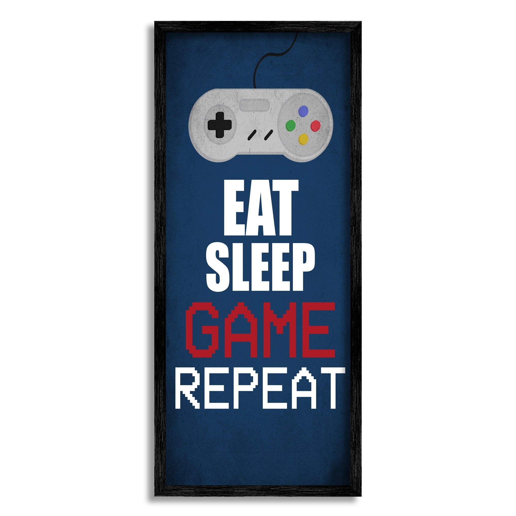 Stupell Industries Eat Sleep Game Repeat Pixel Typography Vintage Controller, 10 x 24, Design by Kim Allen