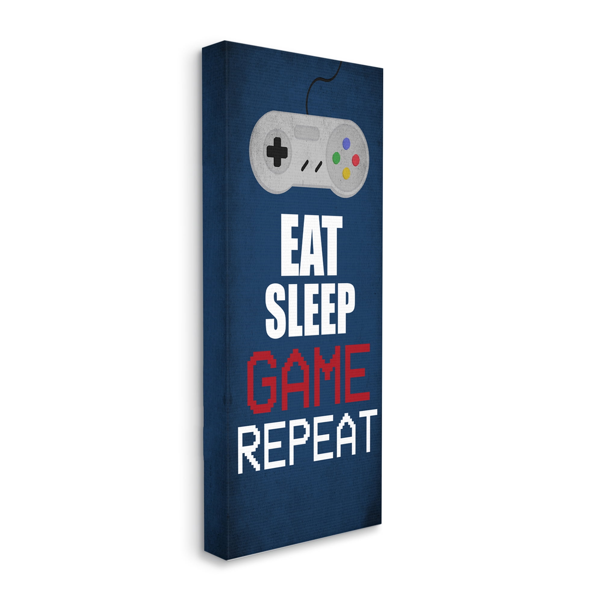 Stupell Industries Eat Sleep Game Repeat Pixel Typography Vintage Controller Beauty & Fashion Painting Gallery Wrapped Canvas Print Wall Art, 13 x 30