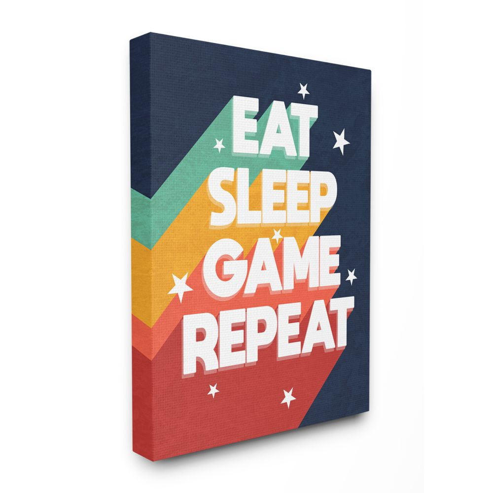 Stupell Industries Eat Sleep Game Repeat Quote Pop Video Game Phrase Canvas Wall Art Design by Daphne Polselli