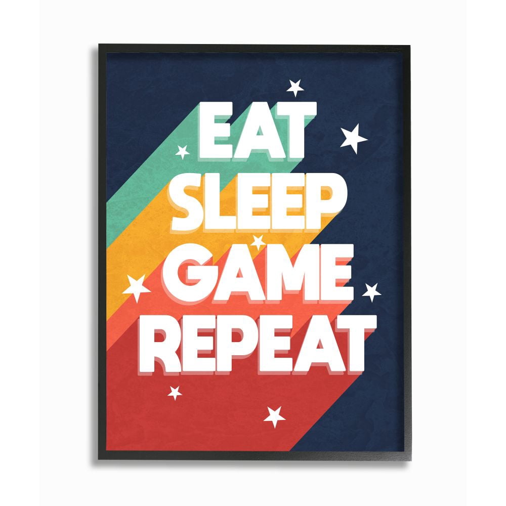 Stupell Industries Eat Sleep Game Repeat Quote Pop Video Game Phrase Framed Wall Art Design by Daphne Polselli, 11" x 14", Black Framed