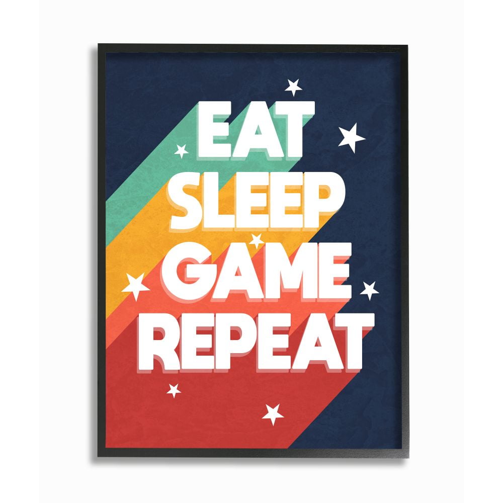 Stupell Industries Eat Sleep Game Repeat Quote Pop Video Game Phrase Framed Wall Art Design by Daphne Polselli, 24" x 30", Black Framed