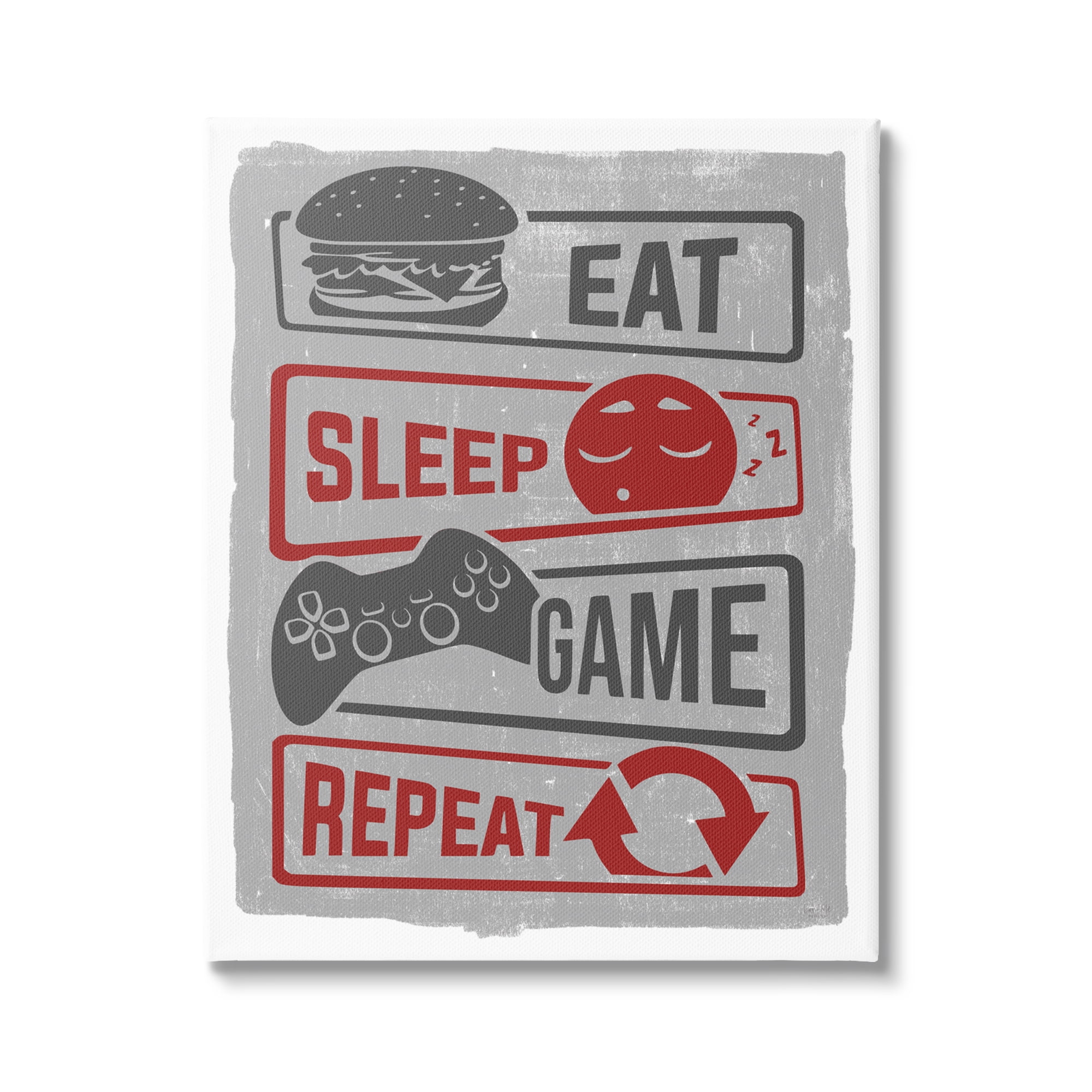 Stupell Industries Eat Sleep Game Repeat Quote Saying Vintage Sign, 36 x 48, Design by Lux + Me Designs