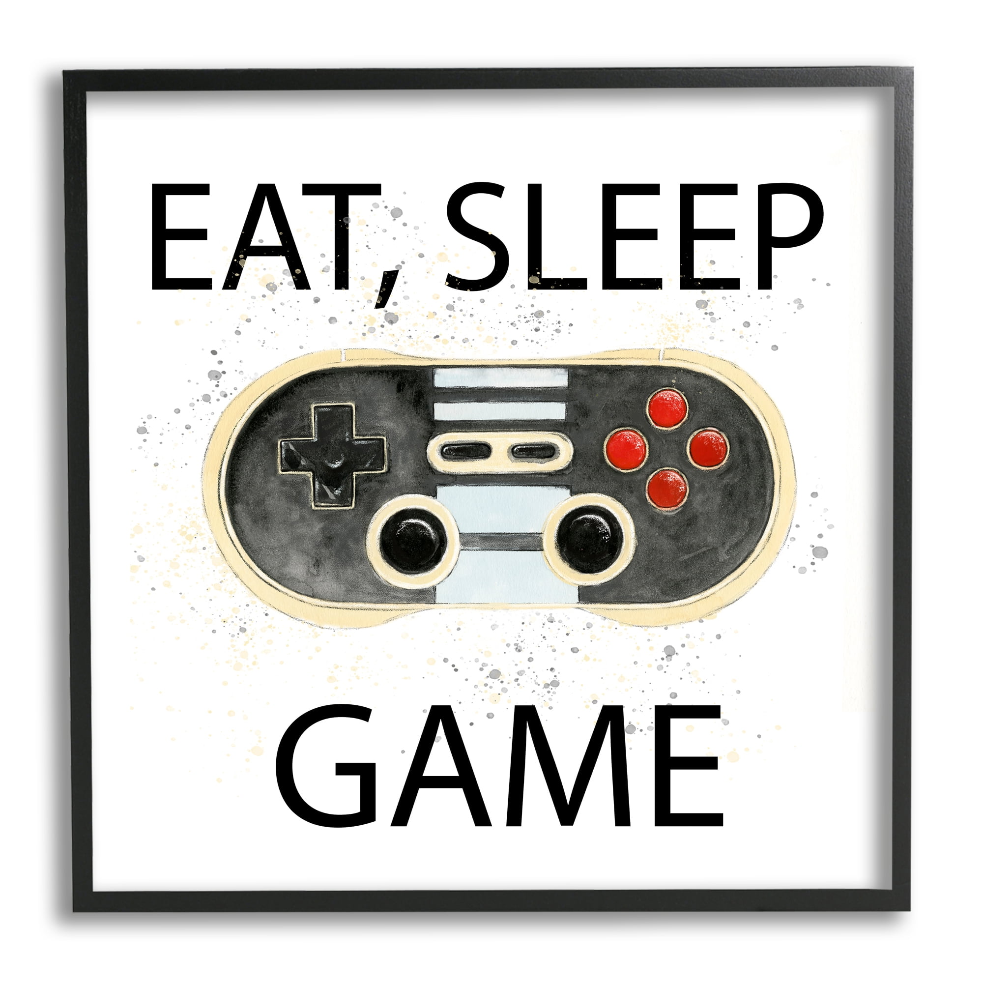 Stupell Industries Eat Sleep Game Vintage Controller Art for Kids Painting Black Framed Art Print Wall Art