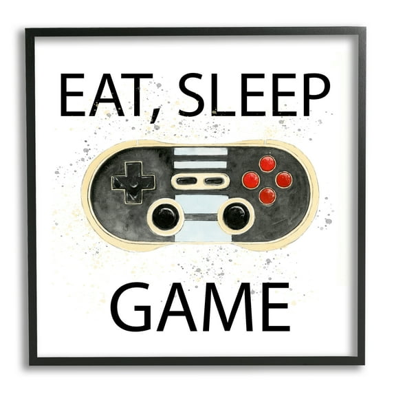 Stupell Industries Eat Sleep Game Vintage Controller Art for Kids Painting Black Framed Art Print Wall Art