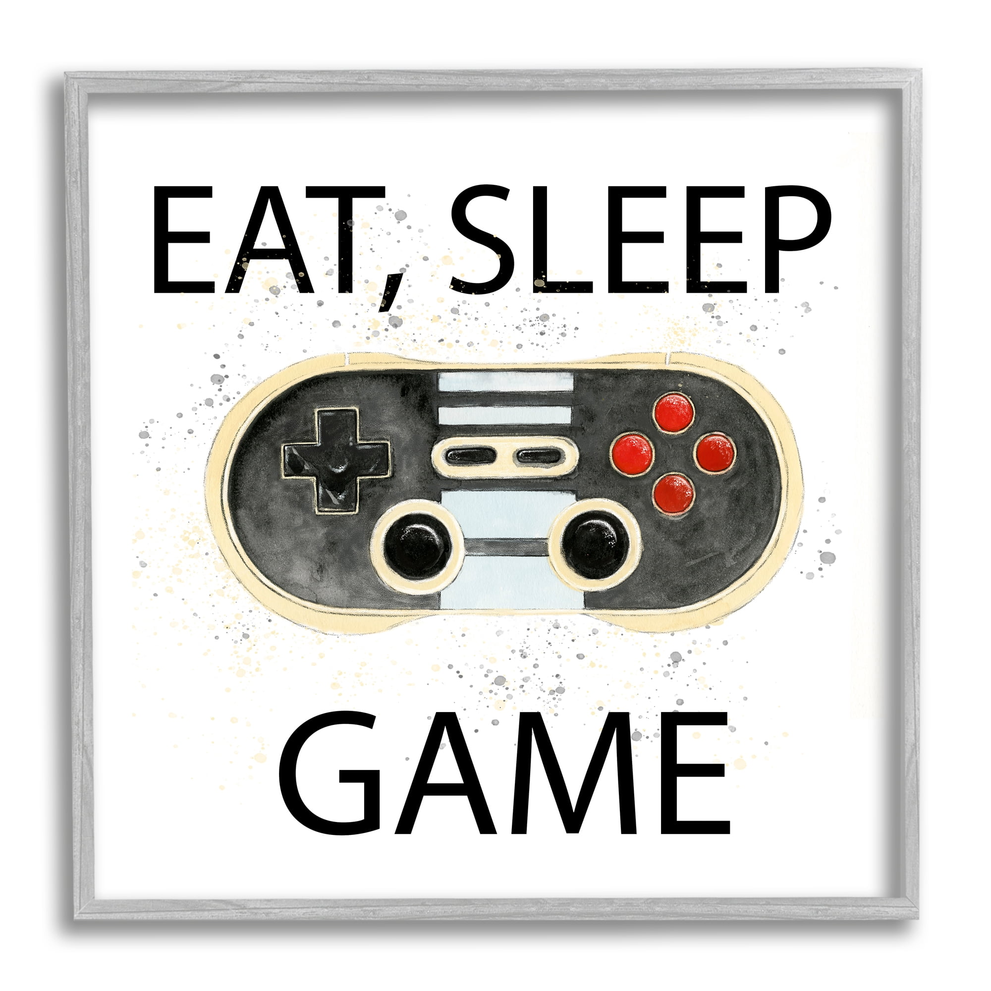 Stupell Industries Eat Sleep Game Vintage Controller Art for Kids Painting Gray Framed Art Print Wall Art