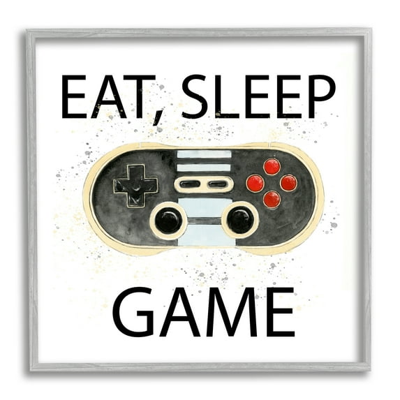 Stupell Industries Eat Sleep Game Vintage Controller Art for Kids Painting Gray Framed Art Print Wall Art