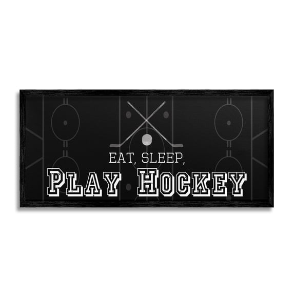 Stupell Industries Eat Sleep Hockey Phrase Sports Painting Black Framed Art Print Wall Art, 30 x 13
