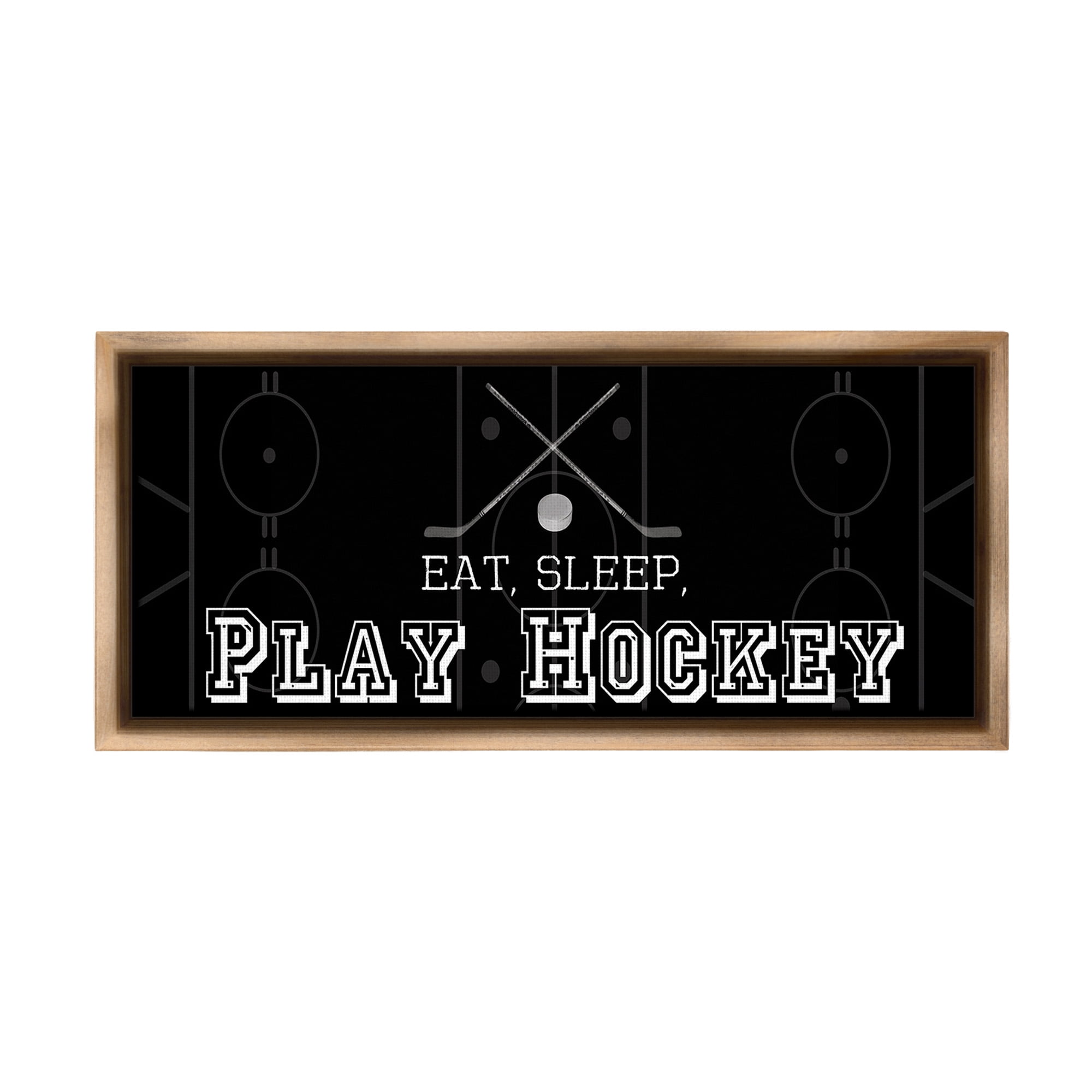 Stupell Industries Eat Sleep Hockey Phrase Sports Painting Brown Floater Framed Canvas Art Print Wall Art, 31 x 14