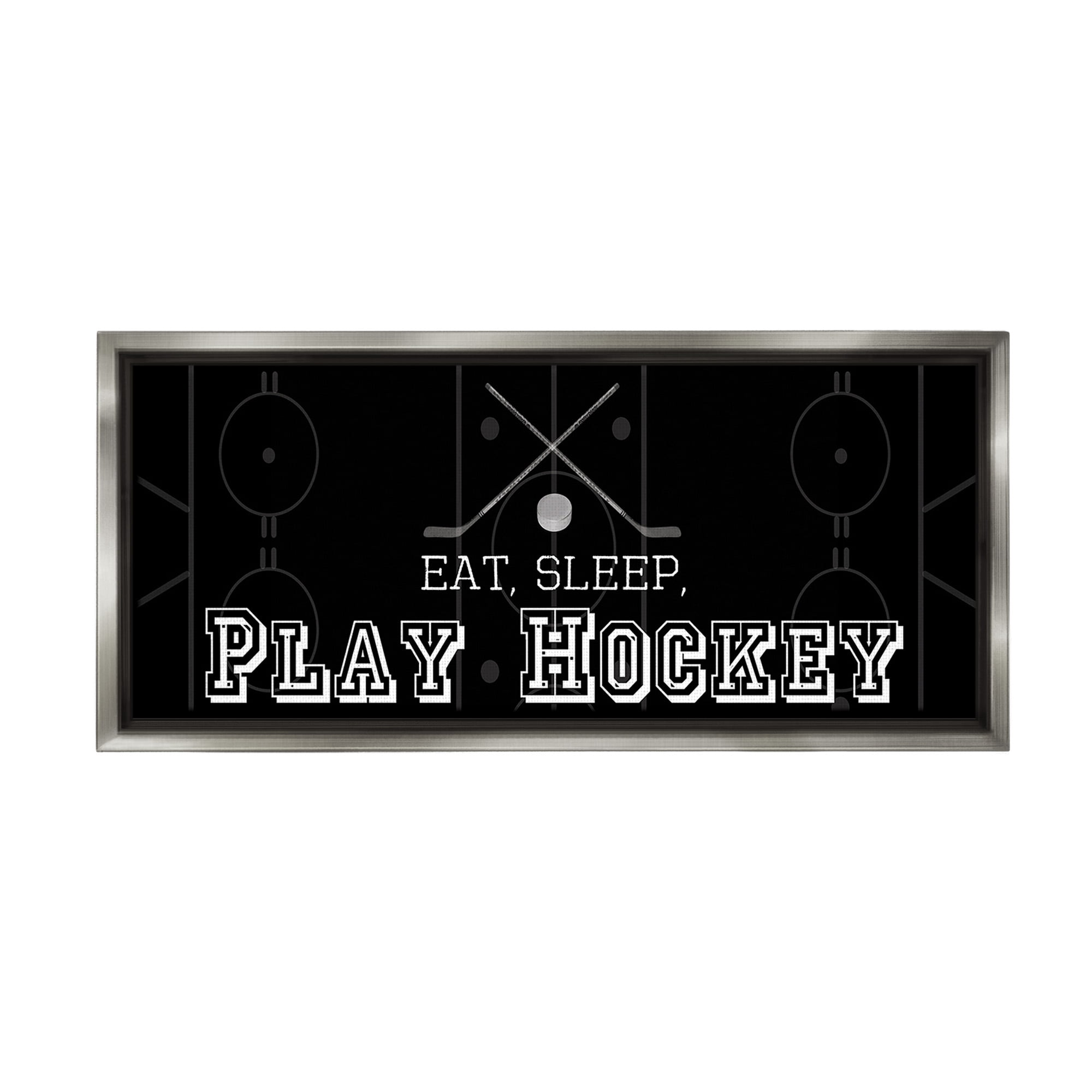Stupell Industries Eat Sleep Hockey Phrase Sports Painting Gray Floater Framed Canvas Art Print Wall Art, 31 x 14