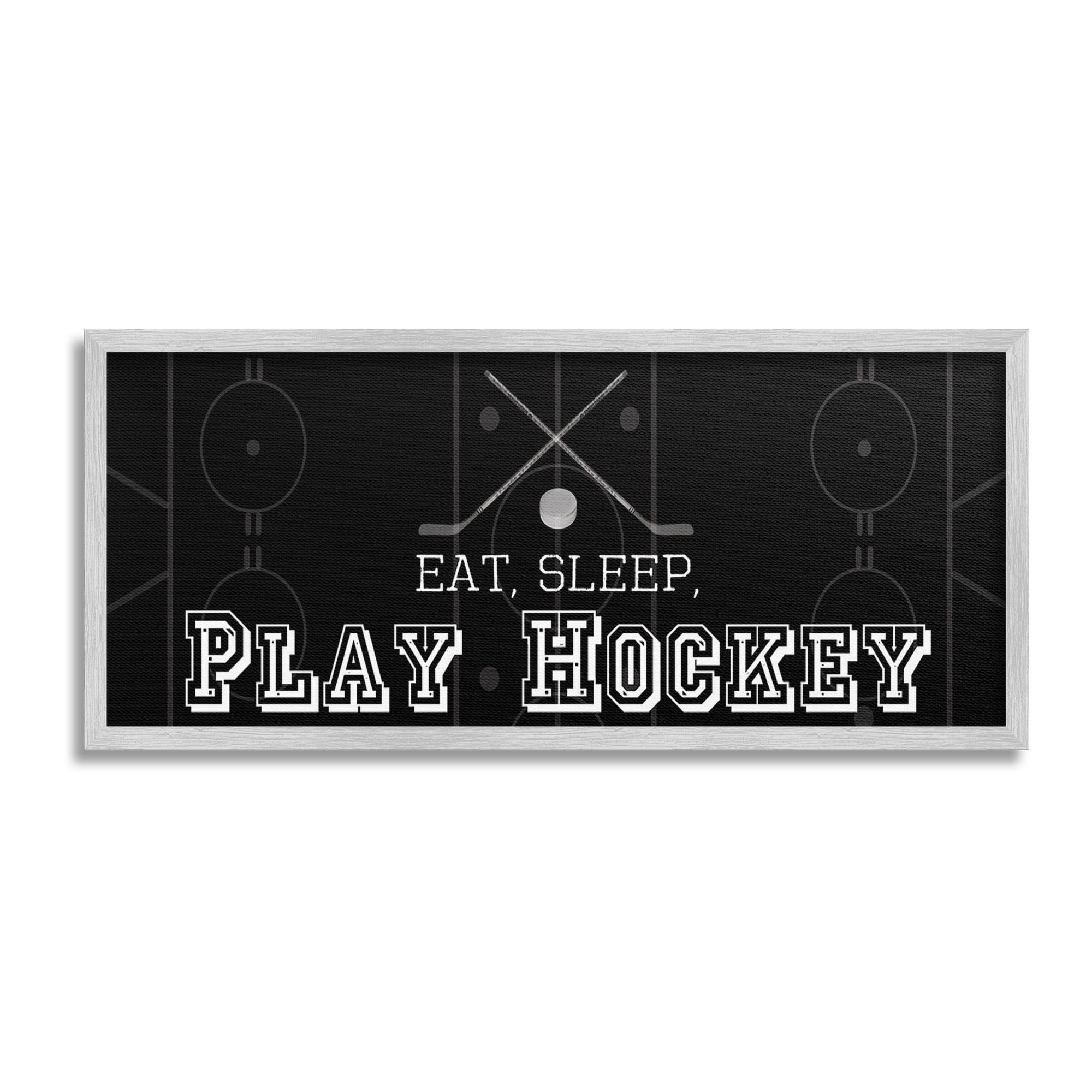 Stupell Industries Eat Sleep Hockey Phrase Sports Painting Gray Framed Art Print Wall Art, 24 x 10