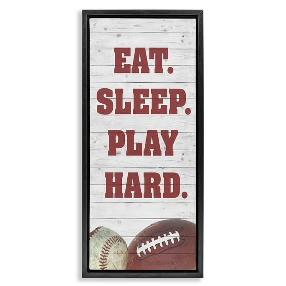 Stupell Industries Eat Sleep Play Hard Sports Sports Painting Black Floater Framed Canvas Art Print Wall Art, 15 x 31