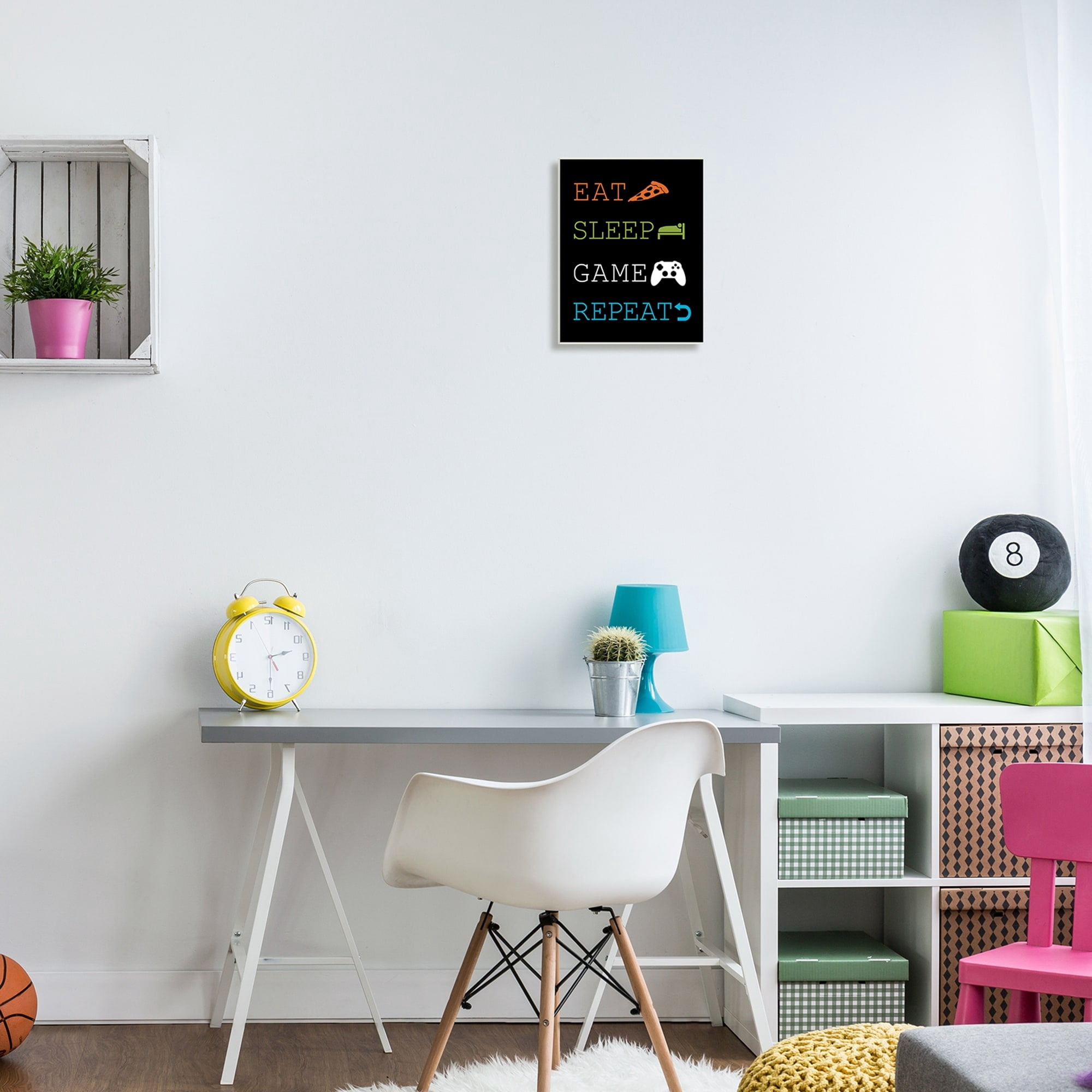 Stupell Industries Eat Sleep Repeat Video Game Iconography Rules,10 x 15, Design by Masey St. Studios
