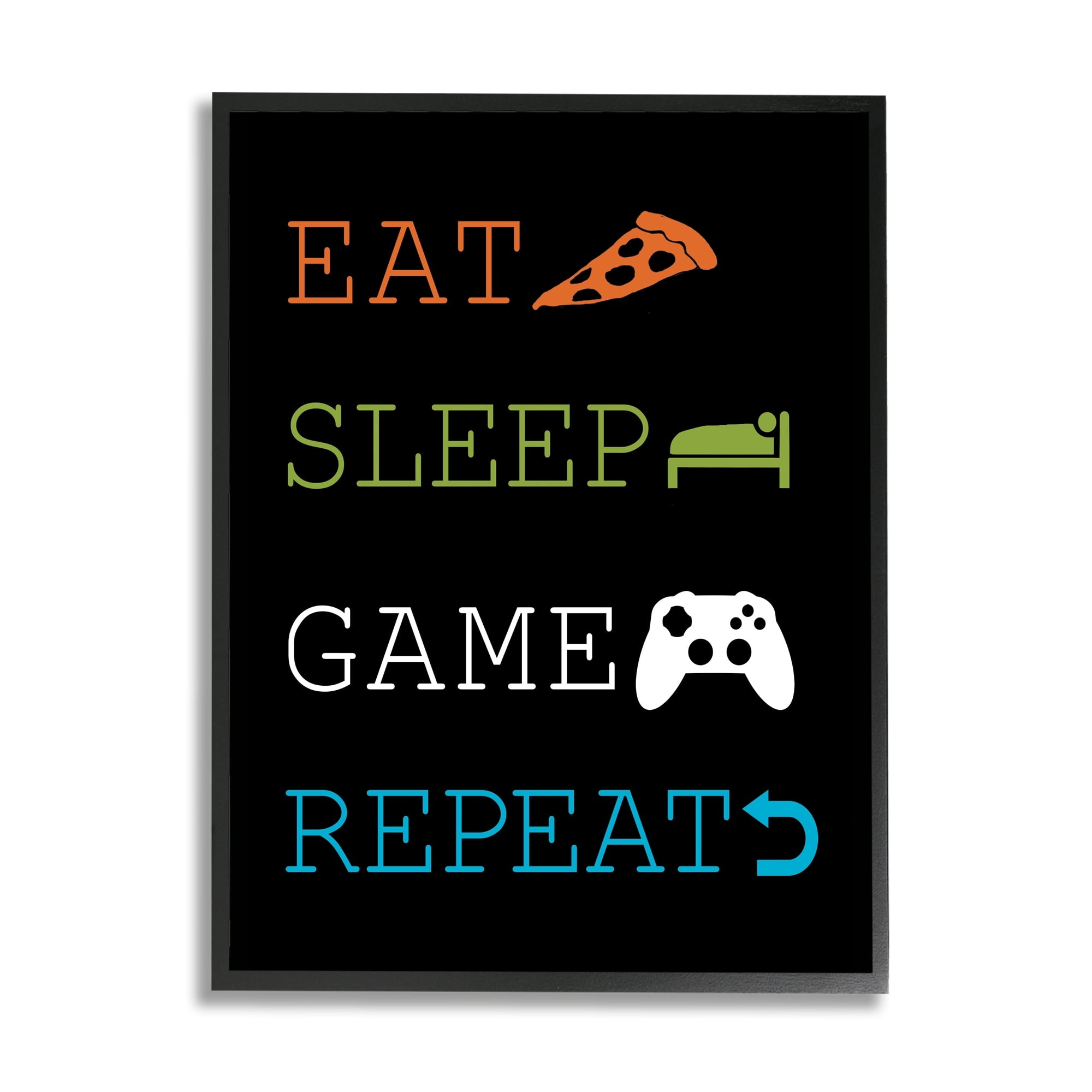 Stupell Industries Eat Sleep Repeat Video Game Iconography Rules,11 x 14, Design by Masey St. Studios