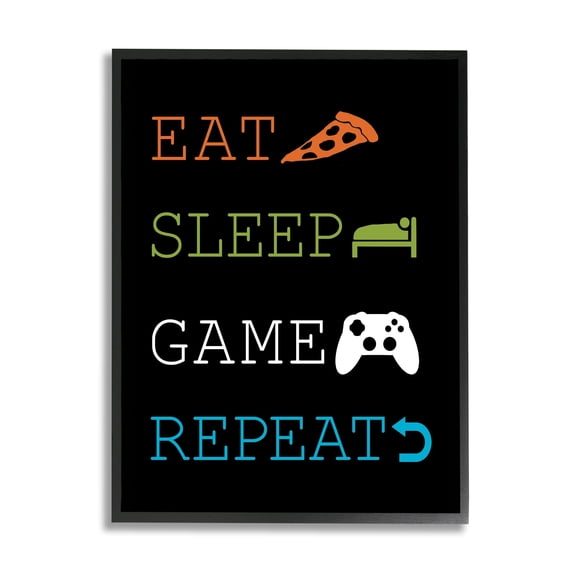 Stupell Industries Eat Sleep Repeat Video Game Iconography Rules,11 x 14, Design by Masey St. Studios