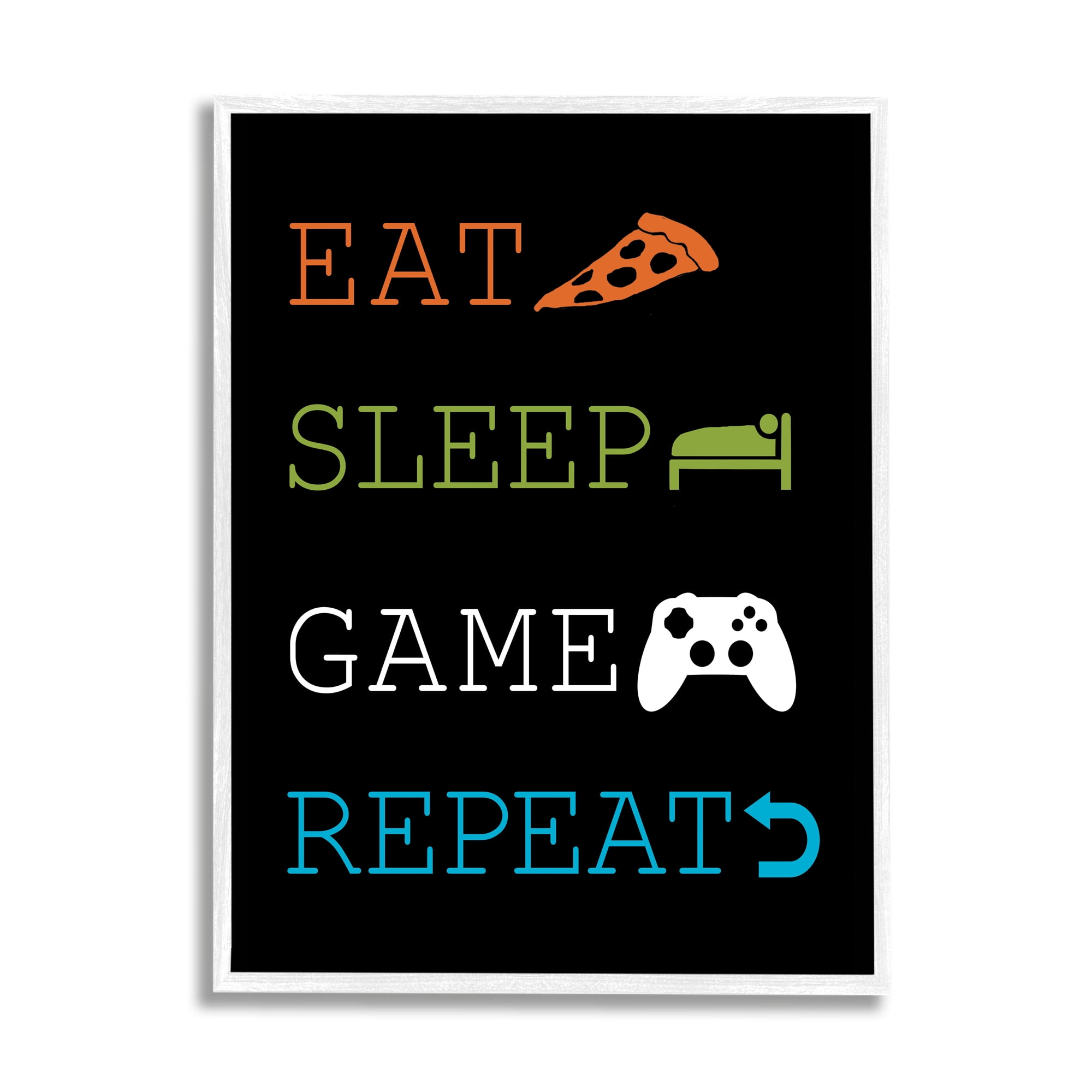 Stupell Industries Eat Sleep Repeat Video Game Iconography Rules,24 x 30, Design by Masey St. Studios