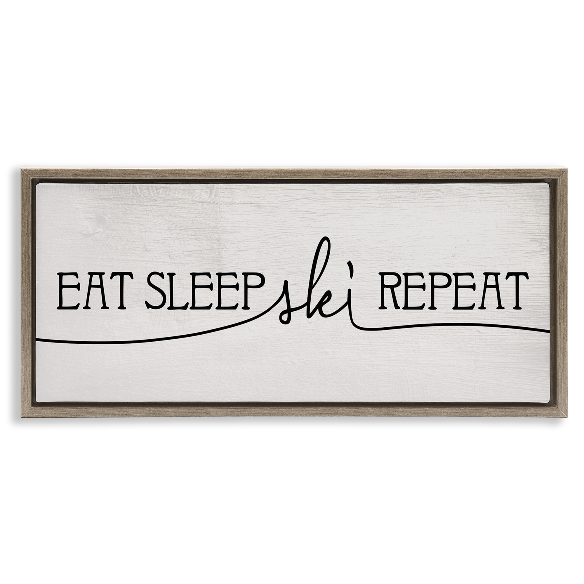 Stupell Industries Eat Sleep Ski Repeat Phrase Typography Painting Brown Floater Framed Canvas Art Print Wall Art, 25 x 11