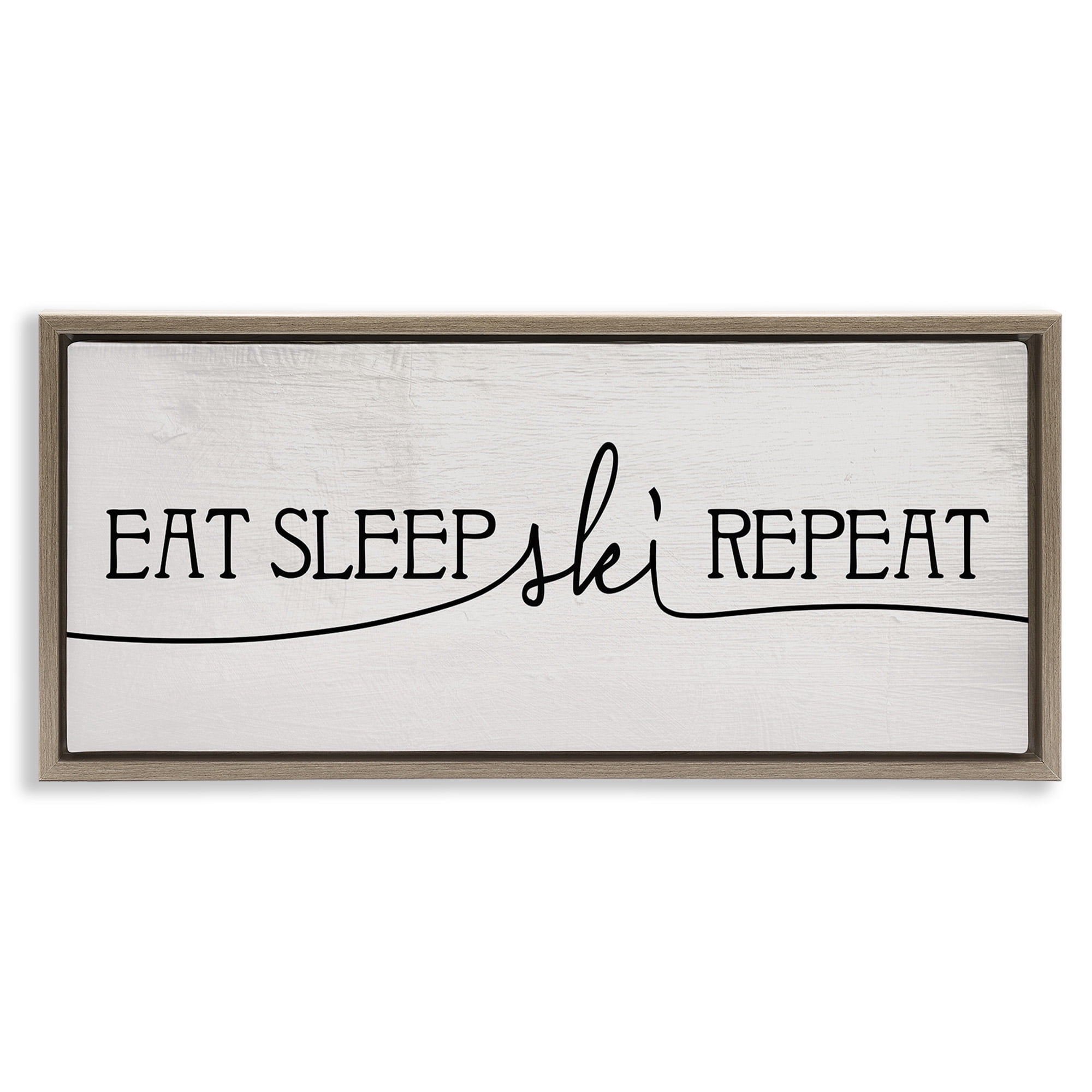 Stupell Industries Eat Sleep Ski Repeat Phrase Typography Painting Brown Floater Framed Canvas Art Print Wall Art, 31 x 14