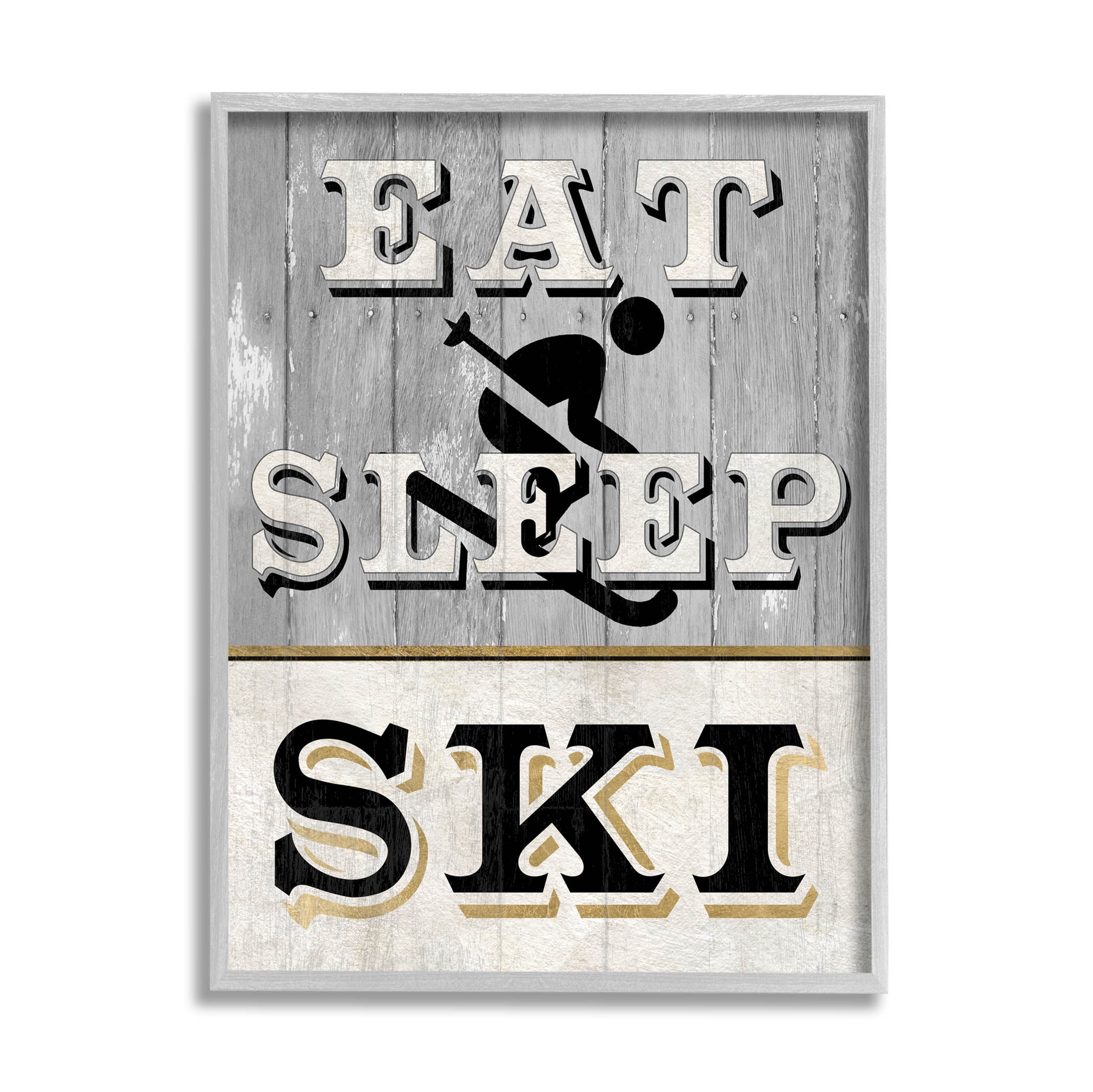 Stupell Industries Eat Sleep Ski Rustic Sign Graphic Art Gray Framed Art Print Wall Art, Design by Livi Finn